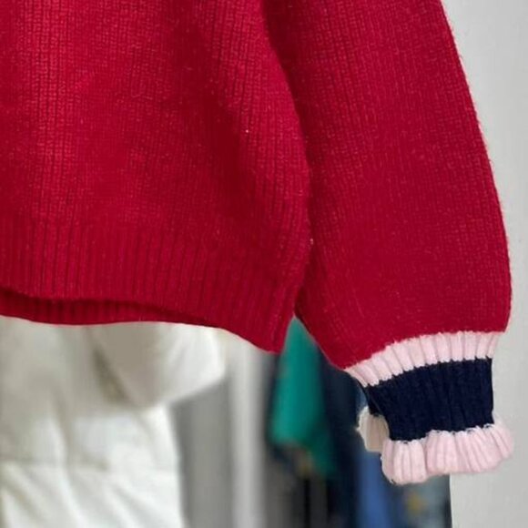 Red Knit Sweater With Ruffle Collar - Picture 3 of 3